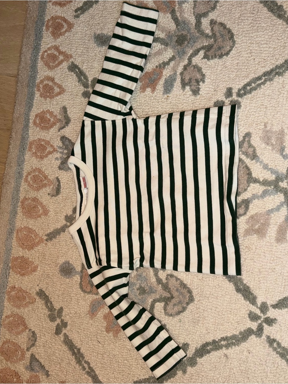 Zara Kids Green and White Striped Long-Sleeve Tee